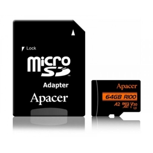 UHS-I MicroSDXC 64GB U3 V30 A2 + Adapter AP64GMCSX10U8-R