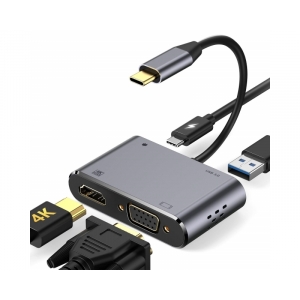 Adapter USB 3.1 Tip C (M) - HDMI+VGA+ 3.0 USB + tip C