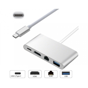 Adapter USB Tip C - HDMI + USB 3.0 + Tip C + RJ45 (F)